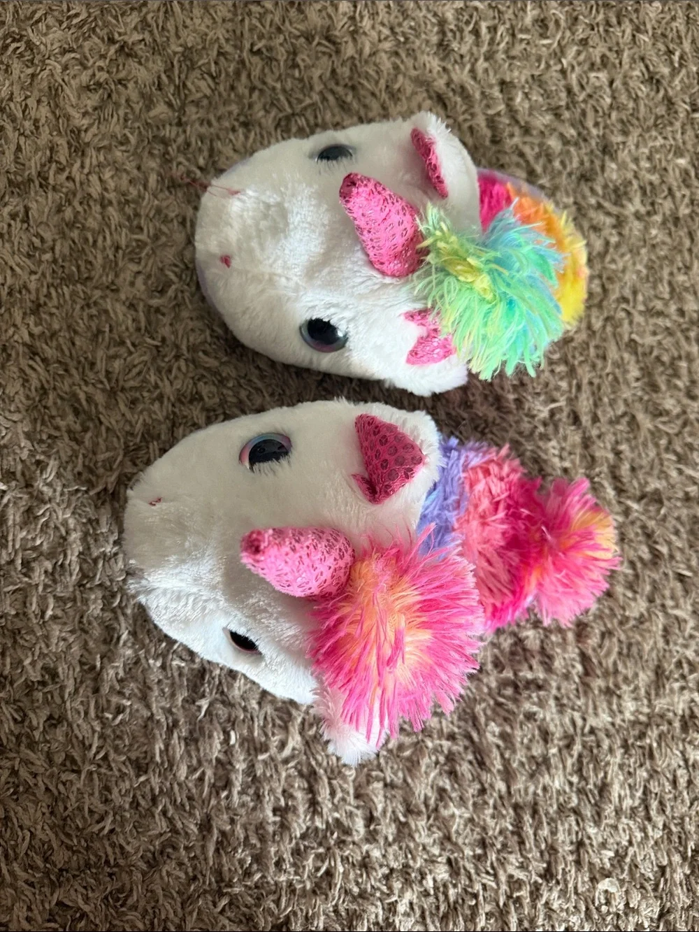Plush Unicorn Kids Slippers in White with Rainbow Mane